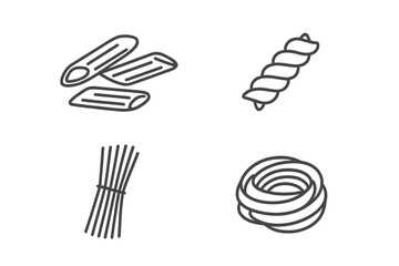 Various Italian pasta shapes including penne, fusilli, spaghetti, and tagliatelle