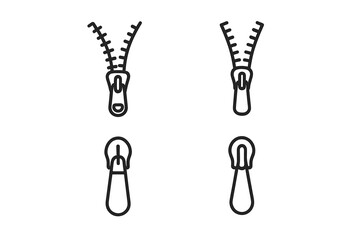 Black outline icons of open and closed zippers with different pull tabs