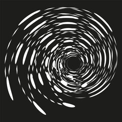 Abstract dynamic spiral. White motion texture. Optical vortex Vector. Dark background element