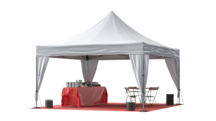 3d event tent with table for products background isolated on a Transparent background, PNG file.