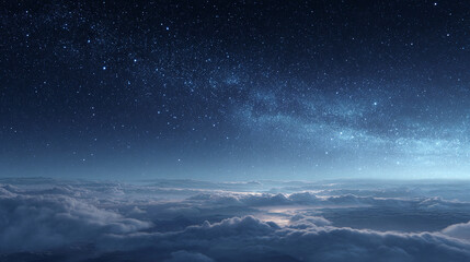 A breathtaking celestial view, stars in the night sky over clouds. The image captures the beauty of space.