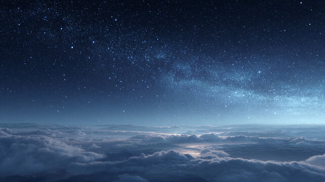 A breathtaking celestial view, stars in the night sky over clouds. The image captures the beauty of space.