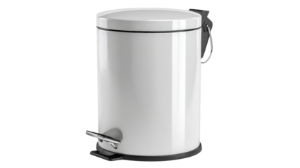 3D kitchen trash bin with pedal-operated lid, background isolated on a Transparent background, PNG file.