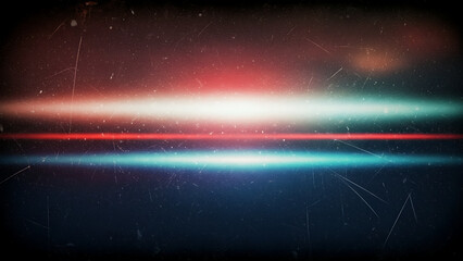 A retro abstract background with vibrant horizontal light streaks and vintage scratch texture