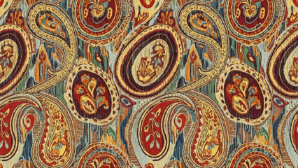 Intricate Paisley Pattern Textile Design with Rich Colors. © RIO