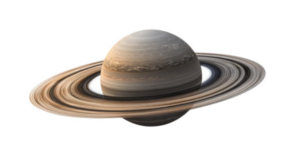 Astronomy image of Saturn with multi-layered rings, floating against white space isolated on a Transparent background, PNG file.