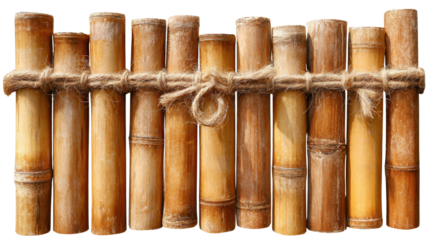 Bamboo fence panel for garden use, tied with twine, isolated on a Transparent background, PNG file.