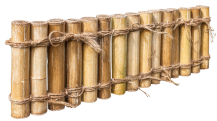Bamboo fence panel for garden use, tied with twine, isolated on a Transparent background, PNG file.