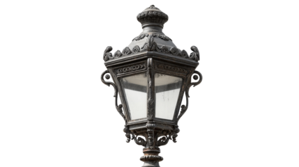 Antique style street lamp background showcasing detailed design isolated on a Transparent background, PNG file.