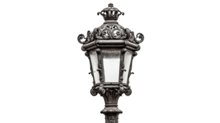Antique style street lamp background showcasing detailed design isolated on a Transparent background, PNG file.