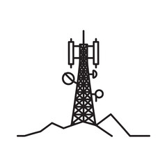 Simple line drawing of a cell tower on a hilly landscape