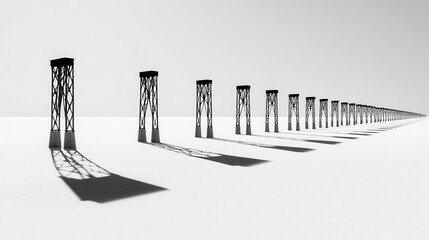 Black and White Perspective of Solitary Pillars against a White Background
