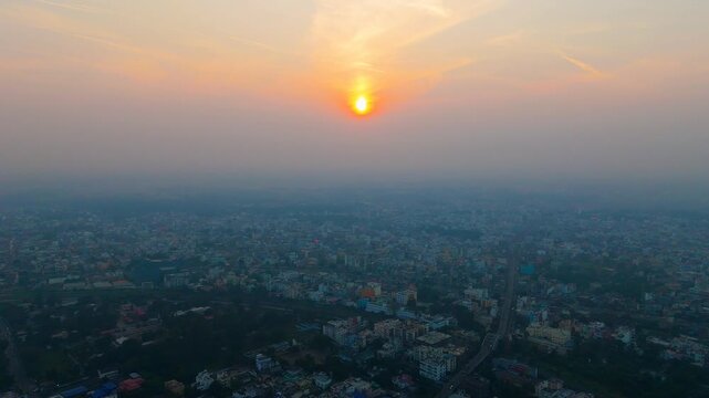 Top down Buildings and Apartment with Multiple Building aerial. Urban Buildings and Apartment at bridge road at Delhi. Cinematic cityscape drone shot. Noida Buildings.