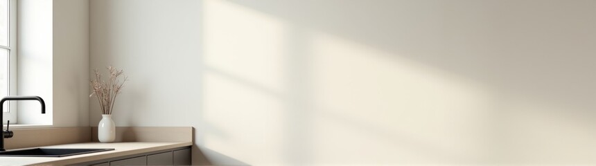 Sink and a window in a room banner copy space