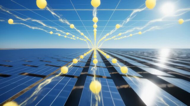 Solar Panels Generate Renewable Energy With Visual Effects Under Blue Sky