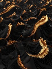 Abstract Black and Gold Textured Waves Design for Modern Art