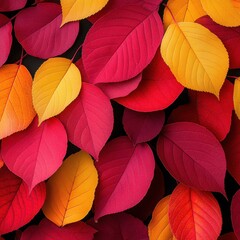 Vibrant Fall Leaves in Red, Yellow and Orange Tones on Dark Background