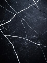 Elegant Black Marble Surface with White Veins for Background Use