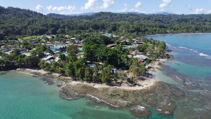 Obraz premium Aerial View of Tropical Coastline in Puerto Viejo, Costa Rica