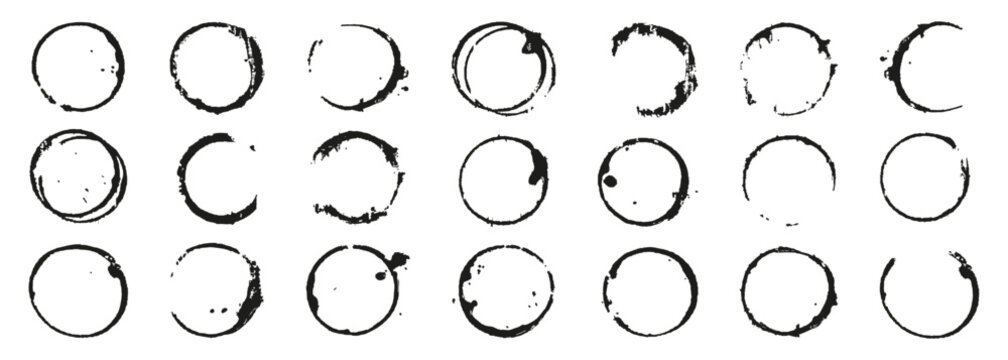 Hand drawn rough circular frames with uneven ink texture. Organic imperfect shapes create expressive artistic borders