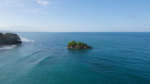 Aerial View of Small Rock Island Near Punta Cocles, Costa Rica