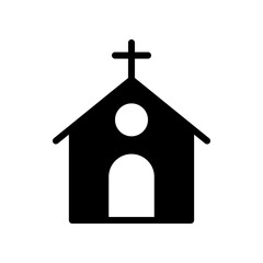 Minimalist Church Icon: Simple House of Worship Silhouette with Cross and Archway