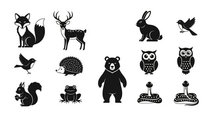 Black silhouettes of forest animals standing. © Raffi