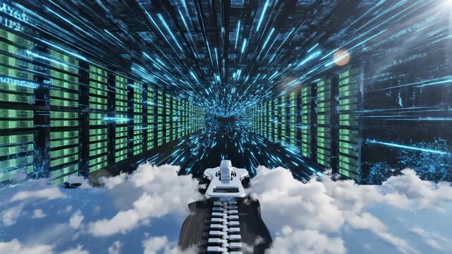 Zipper Unzipping Reveal Data Stream Under Sky Animation