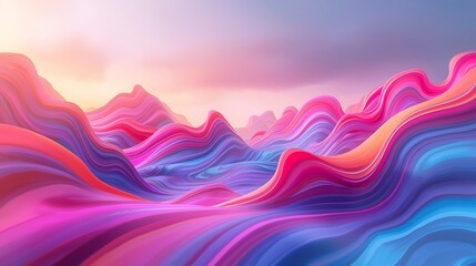 Vibrant colorful mountain landscape with wavy abstract design