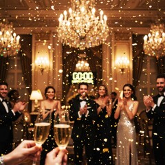 Elegant New Year's Eve Celebration with Confetti and Champagne Toast