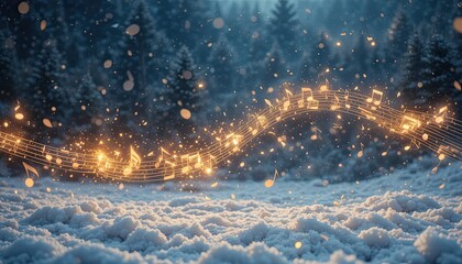 Winter Music: Creating a Melodic and Dreamy Holiday Scene with Floating Musical Notes in Snow