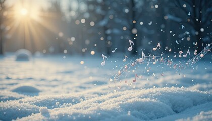 Winter Music: Creating a Melodic and Dreamy Holiday Scene with Floating Musical Notes in Snow
