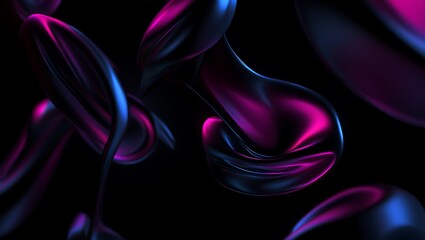 Naklejka premium Abstract dark neon 3D fluid shapes background with glossy liquid metal texture and purple blue gradient