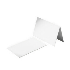 Two blank white folded and flat paper cards for text or design presentation transparent background