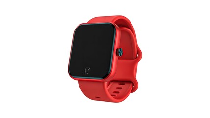 Fototapeta premium Red smartwatch with square screen isolated on white background 