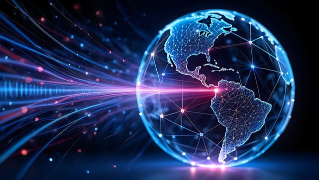 Futuristic Global Digital Network Communication Concept with Glowing Data Streams