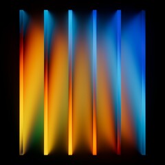 Abstract geometric background. Vertical stripes with vibrant neon gradients. 3D render effect.