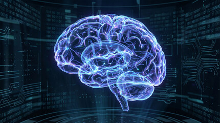 Digital Brain Visualization with Technology Background