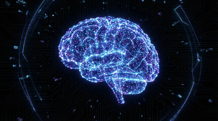 Digital Brain with Circuit Patterns in Technology Theme