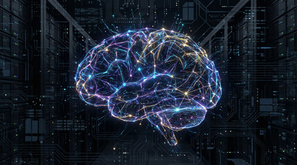 Digital Brain with Circuit Patterns on a Dark Background