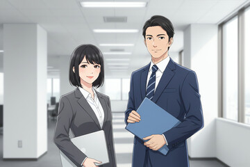 オフィスで働くビジネスマンの男女