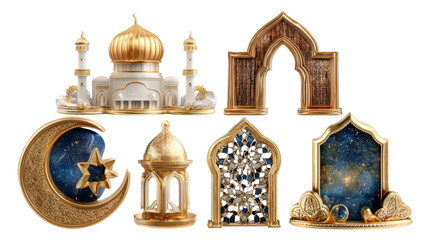 Obraz premium Elegant Islamic Architecture Elements with Ornamental Design and Starry Background