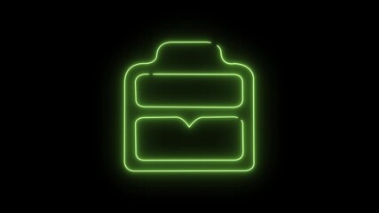 Glowing neon green backpack outline drawing animation on a black background, travel accessory, school bag, education journey, or outdoor adventure - Powered by Adobe