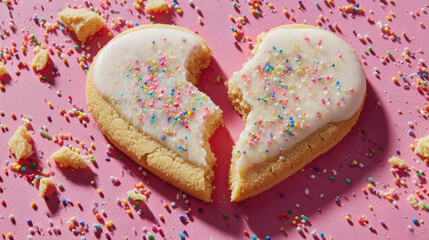 Broken heart cookie illustrating love, breakup, and heartbreak