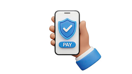 Hand Holding Phone with Secure Payment Icon