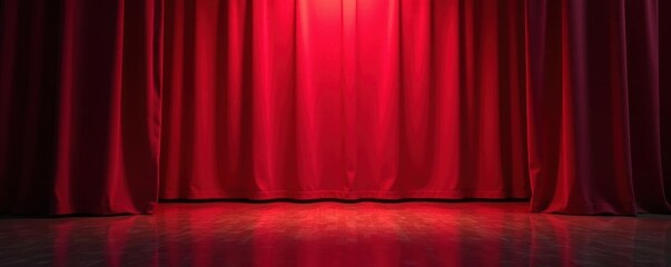Crimson velvet curtain rises, revealing empty stage hand , mystery, play, backgrounds