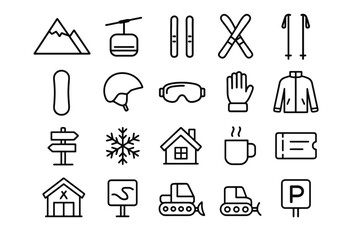 Obraz premium Winter sport essentials: skiing and snowboarding icons collection