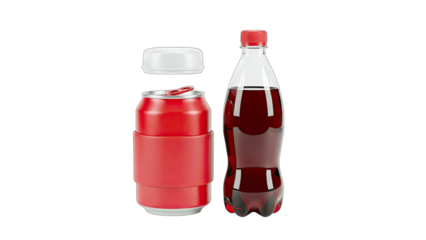 Red Soda Can and Bottle Isolated on White Background