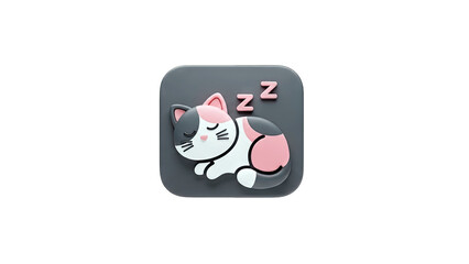 Sleeping Cat Icon on Gray Background