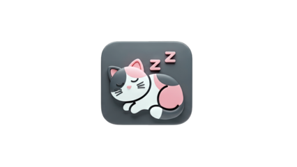 Sleeping Cat Icon on Gray Background